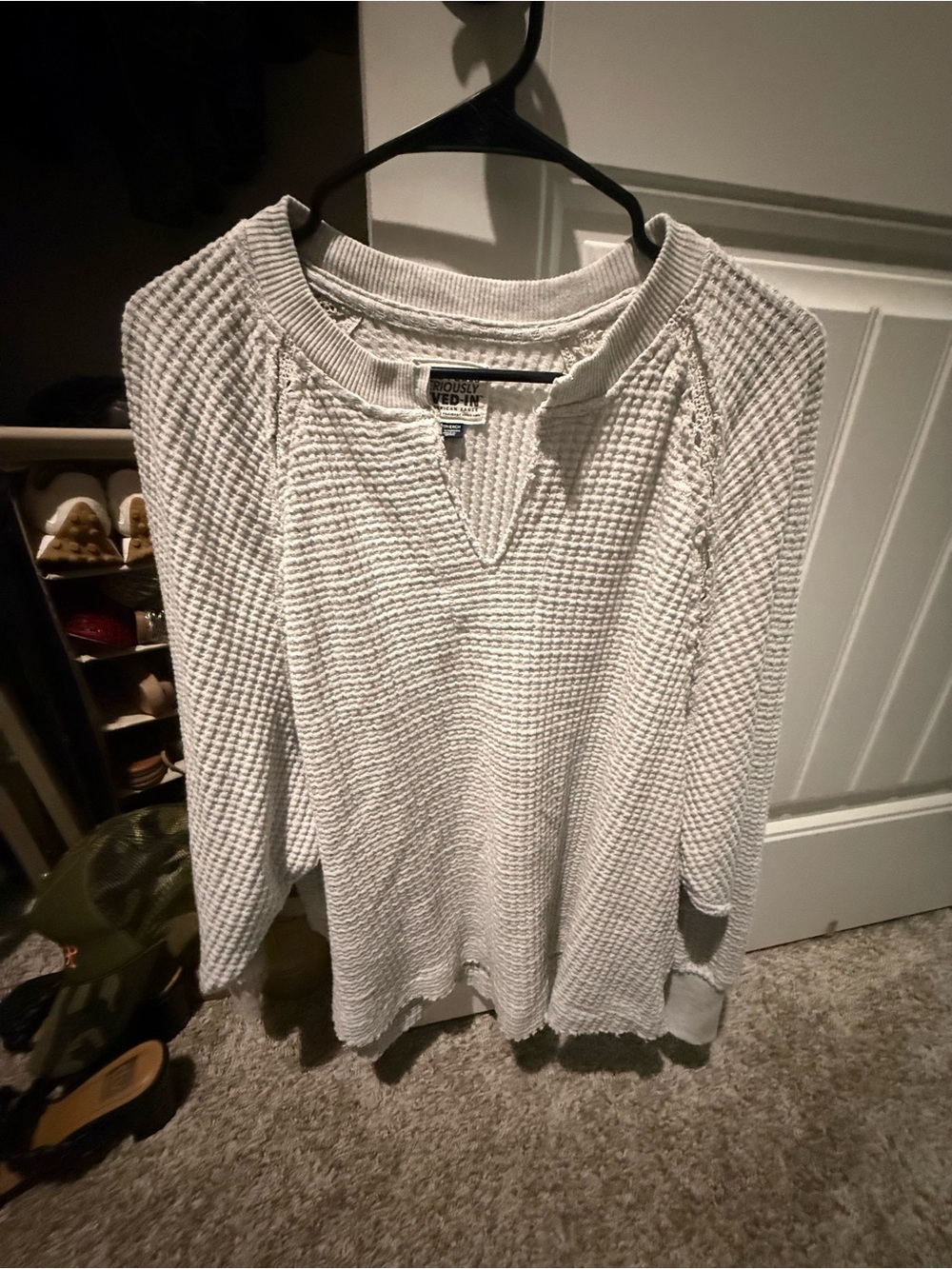 aerie White Waffle Knit Long Sleeve Top